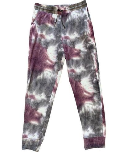 SO Waffle Knit Hacci Drawstring Joggers Black & Burgundy Tie Dye