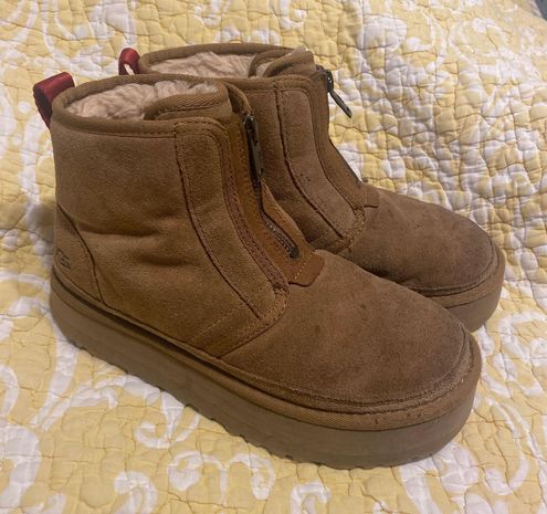 UGG Neumel Platform Suede Zip Boot in Brown