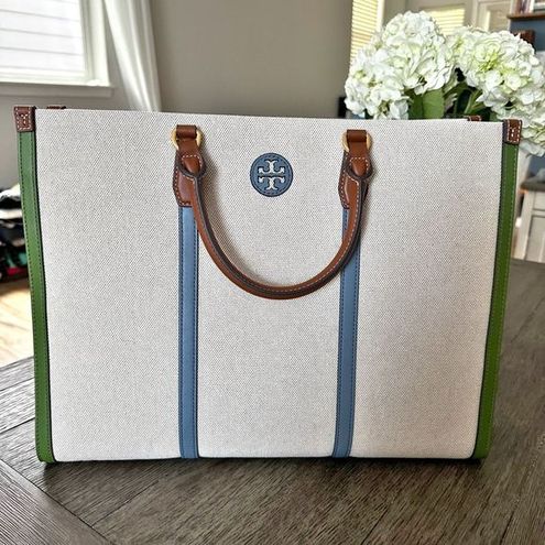 Tory Burch, Bags, Tory Burch Blake Canvas Jumbo Tote In Natural Classic  Cuoio