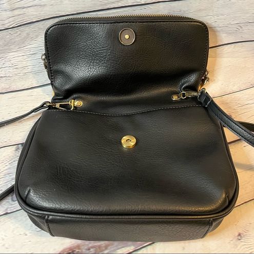 SASHA+SOFI SHOULDER BAG Crossbody Purse Black Leather 4 pockets