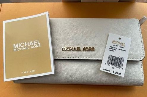 Michael Kors Jet Set Travel Large Trifold Wallet Clutch (Optic White)