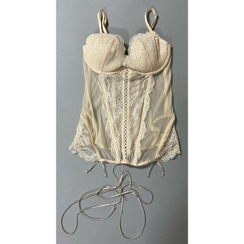 Victoria's Secret Cream Off-White Floral Lace Sheer Mesh Tie-Up Bra Bustier  Corset Top Bralette Brassiere Lingerie Size 36B ✨ Tan - $265 (24% Off  Retail) - From faeriekiss