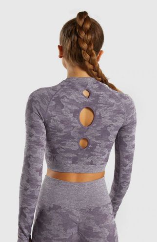 Gymshark Camo Seamless Long Sleeve Crop Too Purple - $33 (26% Off