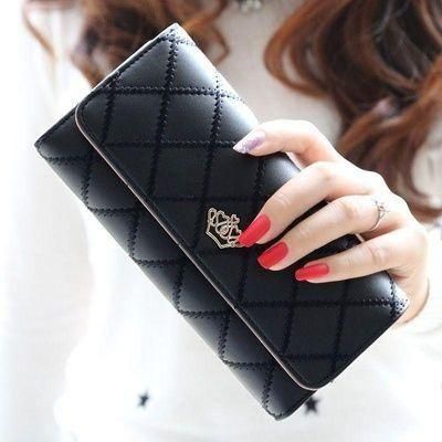 Wallet for Women,Crown Trifold Snap Closure Trifold Wallet,Large Capacity Long Coin Purse Credit Card Holder Clutch Wristlet