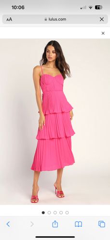 Cascading Crush Hot Pink Tiered Bustier Midi Dress