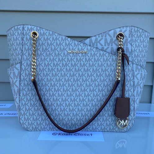 MICHAEL KORS JET SET TRAVEL LARGE X CHAIN SHOULDER TOTE BAG MK VANILLA LOGO