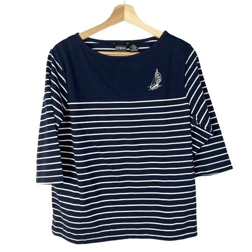 Erika Navy Blue & White Nautical Stripe 3/4 Sleeve Long Sleeve M