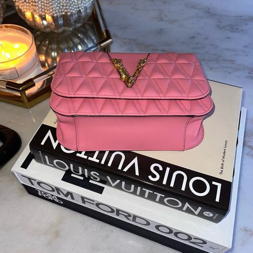 Versace Virtus Quilted Leather Tribute Crossbody Bag in Light Pink