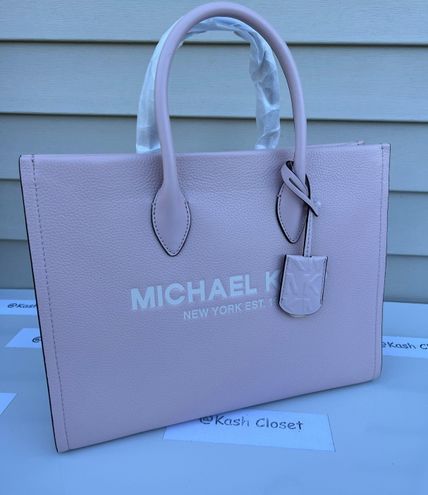 Michael Kors MK Mirella Medium Pebbled Leather Tote Bag - Powder