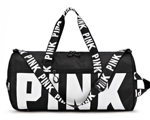 Victoria's Secret PINK Travel Duffle Bag Black White Block Logos