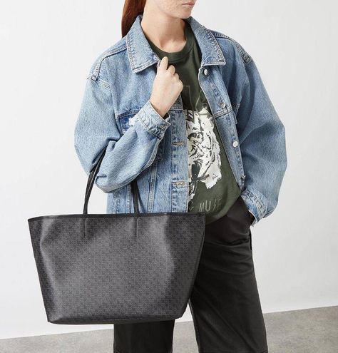Anine Bing Emma Tote in Black Monogram Print Womens Travel Handbag Shopper  Bag
