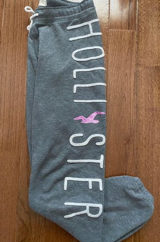 Hollister gray sweat pants with pink Hollister - Depop