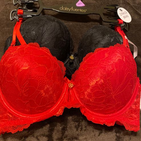 Daisy Fuentes NWOT Size 36C Cherry Red Floral Jacquard Lace Push Up Bra -  $38 - From Lolligagg