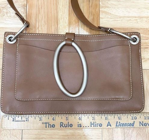 DKNY Tan leather vintage box shape crossbody purse Bag Medallion Size M Y2K