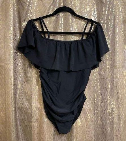 PinkBlush Black Ruffle Trim Maternity One-Piece Swimsuit