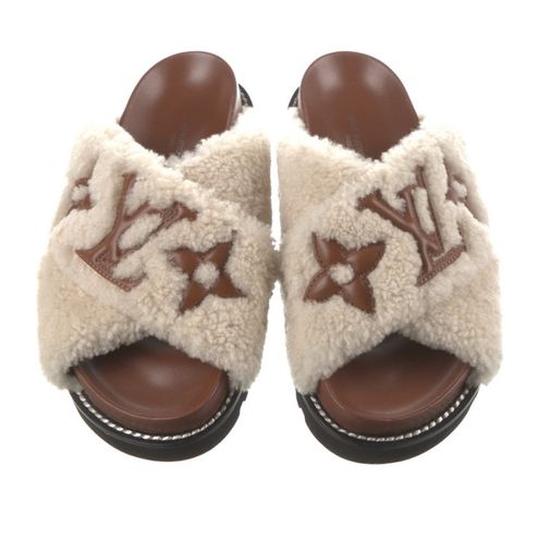 Louis Vuitton Shearling Paseo Flat Comfort Sandals Brown 2021