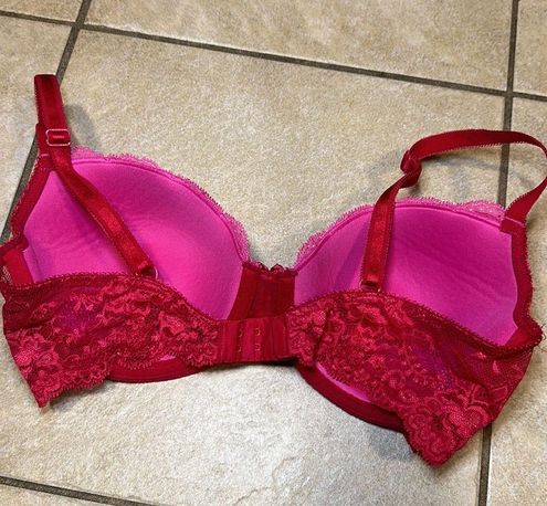 Victoria's Secret Dream Angels Lined Demi Red Pink Lace Bra 34D