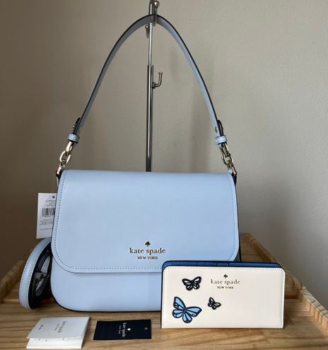 Kate Spade Staci Saffiano Leather Flap Shoulder Bag Crossbody Light Blue  Pale Hydra