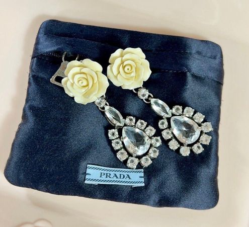 Prada Rare Couture Ivory Rose & Swarovski Crystal Clip-On Earrings Tan -  $450 (65% Off Retail) - From Mallory