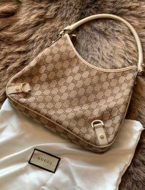 Gucci Monogram Medium Abbey D Ring Hobo Off White Tan - $587 (53