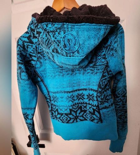 Lululemon Fair Isle Winter Snowflake Blue Fleece Sherpa Hood Scuba