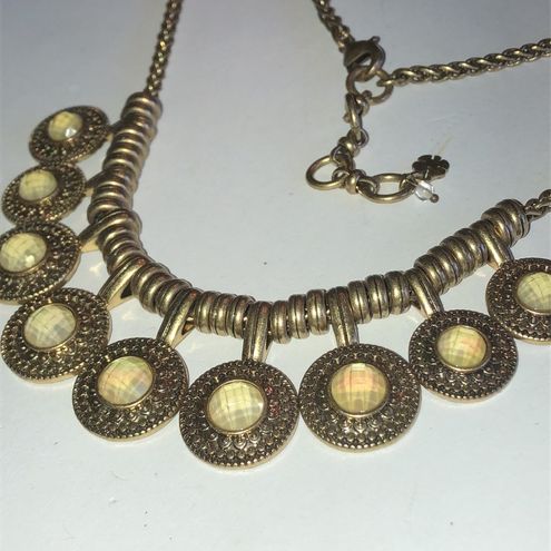 Lucky Brand Brass Tone & Yellow Rhinestone Runway Boho Statement Necklace -  $28 - From Vault