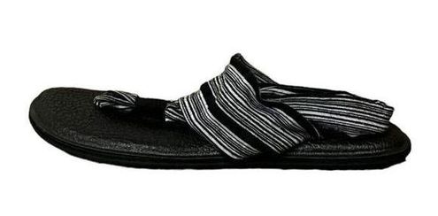 Sanuk Yoga Sling Sandals Shoes Womens Sz 6 7 Black White Stripe Flip Flop 