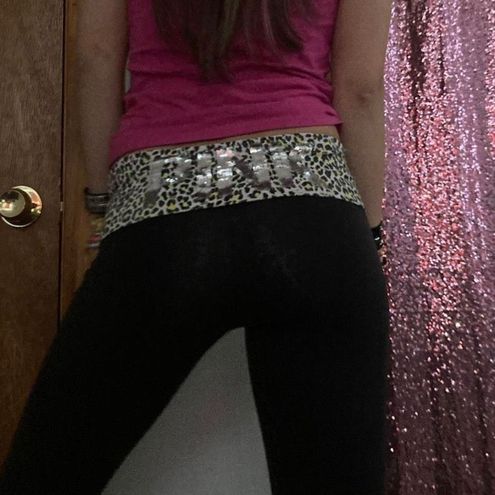 VS PINK Sequin BLING Foldover Flare YOGA PANTS M