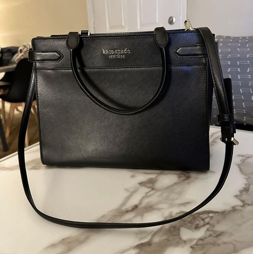 Kate spade staci medium saffiano leather top zip satchel purse crossbody  black