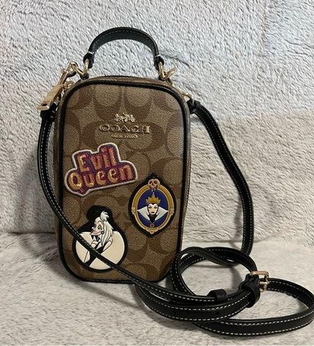 Coach, Bags, Disney X Coach Eva Phone Crossbody Villains Signature Canvas  With Patches