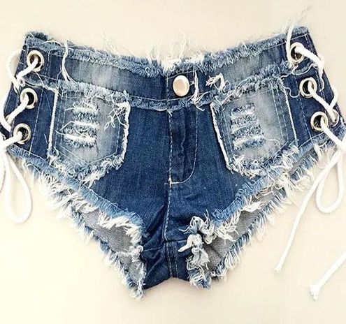 Womens Denim Booty Shorts, Sexy Mini Lace Up Thong Jeans Shorts, Clubwear,  Party Blue Size XL - $30 (23% Off Retail) - From Phillip