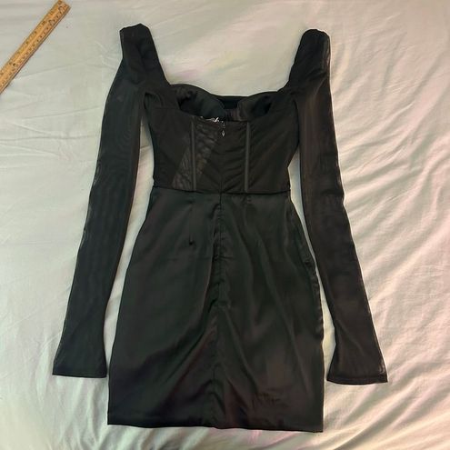 Lorient Long Sleeve Mesh Mini Dress in Black