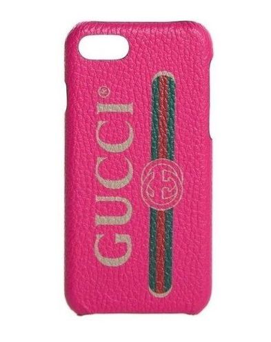 New Gucci Pink Pebbled Leather Vintage Logo IPhone 7 or 8 Plus Phone Case