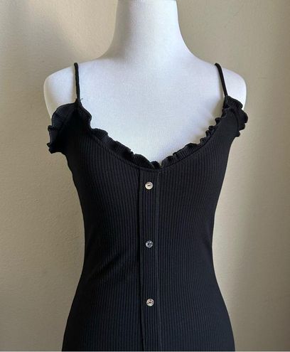 Little black slip on dress/ Spaghetti Strap Dress with Button Detail - $11  - From Pearl