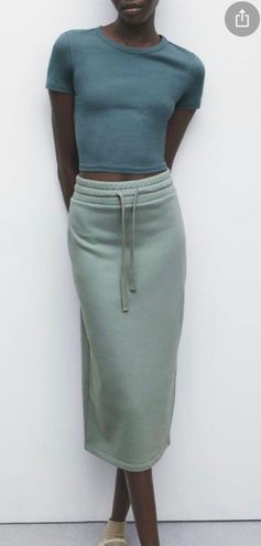 Zara High Waisted Skirts | Zara Sweatshirt Skirt Size L | Color: Green | Size: L