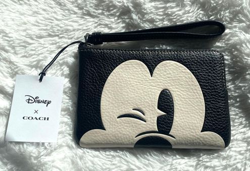 Coach Disney X Corner Zip Wristlet With Wink Mickey Mouse Black