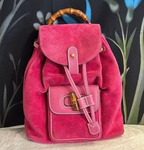 Authentic Gucci Vintage pink suede leather & bamboo mini Backpack