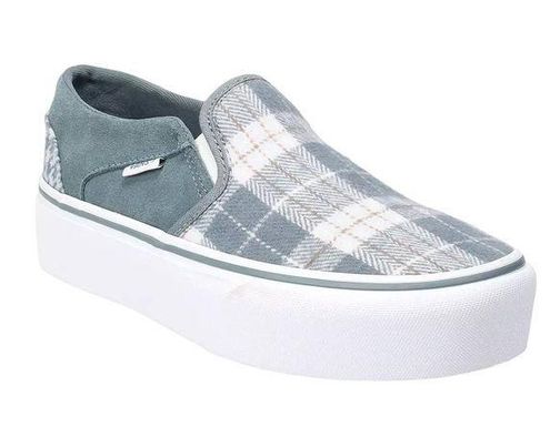  Vans Unisex Asher Platform Slip On Low Cut Design Skate Shoe  Sneaker - Plaid Mix Dark Grey 6