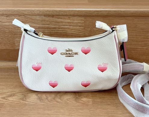 Coach, Bags, Coach Teri Leather Shoulder Bag Stripe Heart Print Goldchalk  Multi Crossbody