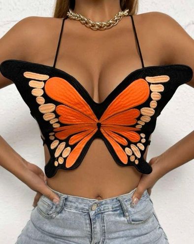 🦋 Butterfly Crop top Shirt - Orange