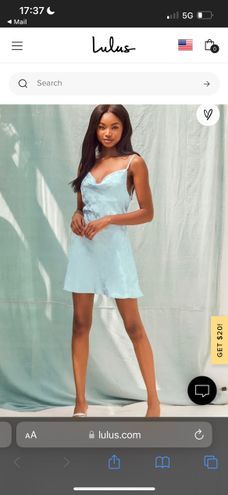 Close to Your Heart Dusty Blue Satin Jacquard Cowl Slip Dress