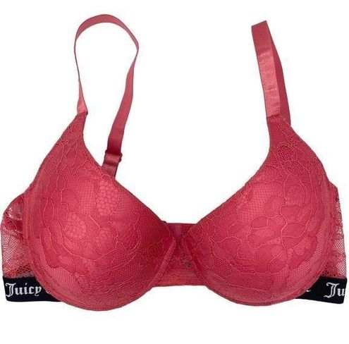 Juicy Couture nwot lace padded push up coral bra women Size 36D Orange -  $20 - From Anas