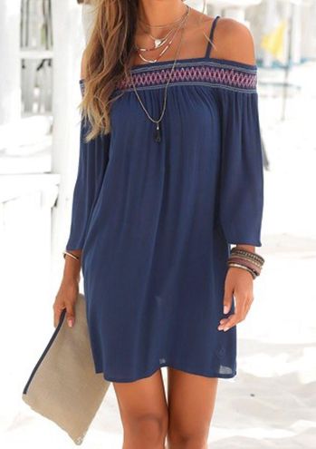 Lascana Embroidered Cold Shoulder Dress Kayla Retail) - Blue Off From Size - (80% 8 $8