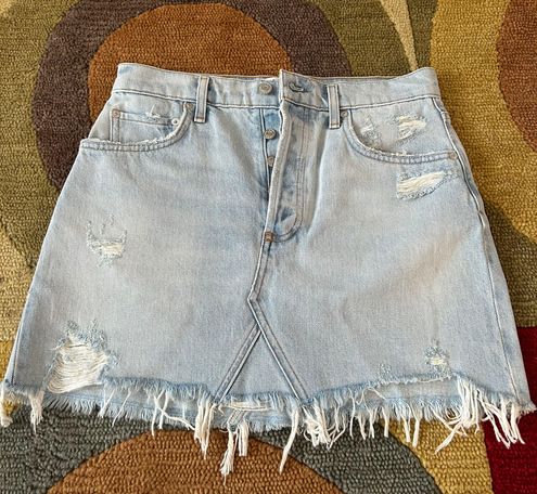 AGOLDE Quinn Mini Skirt Vega Denim Light Wash Distressed High Rise