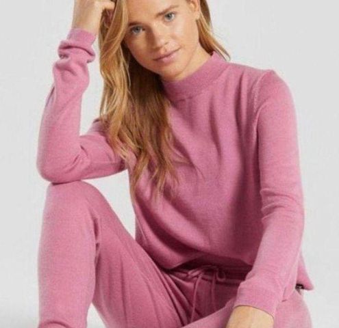 Gymshark Isla Knit 100% Wool Pullover Crop Sweater Womens Size L Dusty Pink
