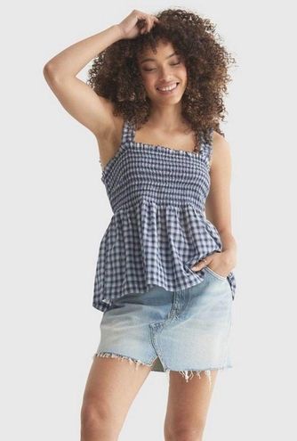 LUCKY BRAND TOP NWT Square Neck Smock Tank Ruffled Straps Blue