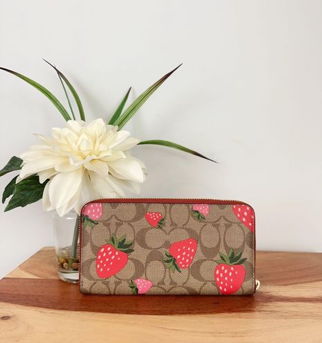 Coach Bags | Nwtcoach Snap Wallet in Signature Canvas with Wild Strawberry Print Pouch CH526 | Color: Red/Tan | Size: Os | Yogi_Mom's Closet