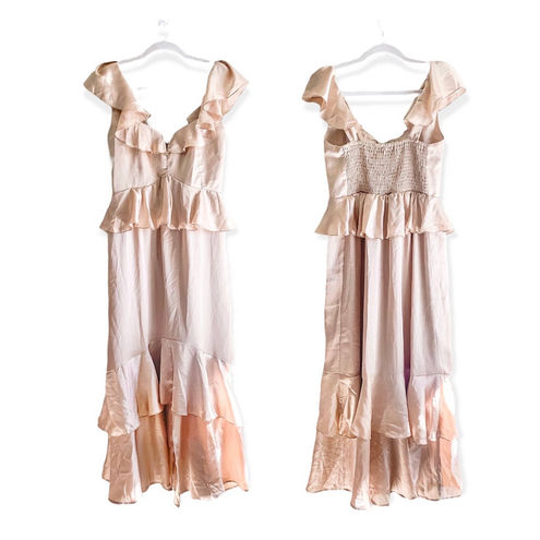 Reese Ruffle Dress ~ Champagne Luxe Satin