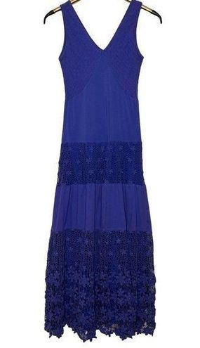 V Cristina Blue Sleeveless Maxi Dress Tiered Lace Inserts Smocked Size  Medium - $35 - From Daisy