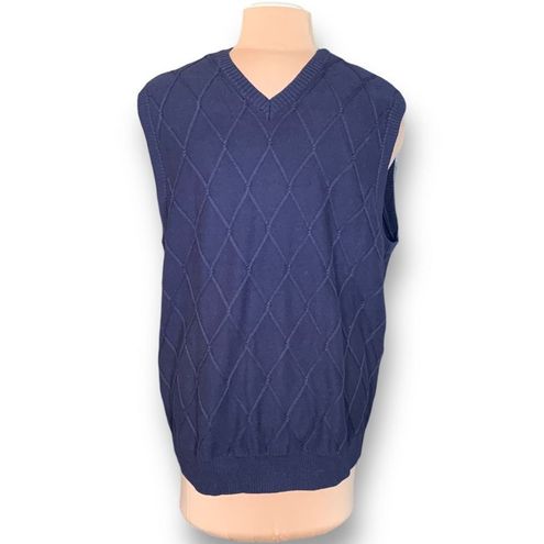 IZOD Golf Classix Blue Argyle Sleeveless Pullover V-Neck Sweater